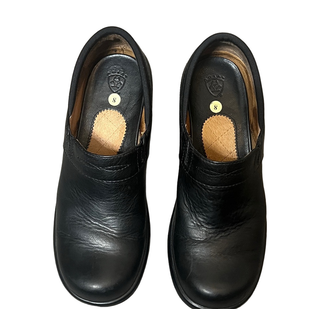 Ariat women’s Sz 8 Santa Cruz black leather slip-on work clogs office summer